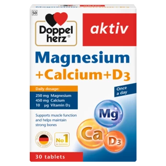Illustration of the product packaging Doppelherz aktiv Magnesium+Calcium+D3 front view